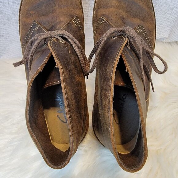 Clarks Men's Chukka Desert Boots Ankle Lace Up Brown Leather 12 Shoe Distressed - Picture 9 of 12